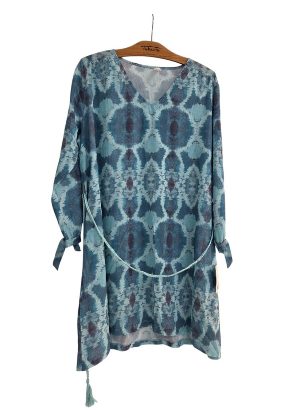Apana Resort Women's S Sunburst Tie Dye Tunic Dress Coverup V-Neck Turquoise NWT